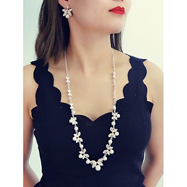 Women's Stud Earrings Long Necklace Bows Sweet and Elegant Imitation Pearl Earrings Jewelry White for School Festival Three-Piec