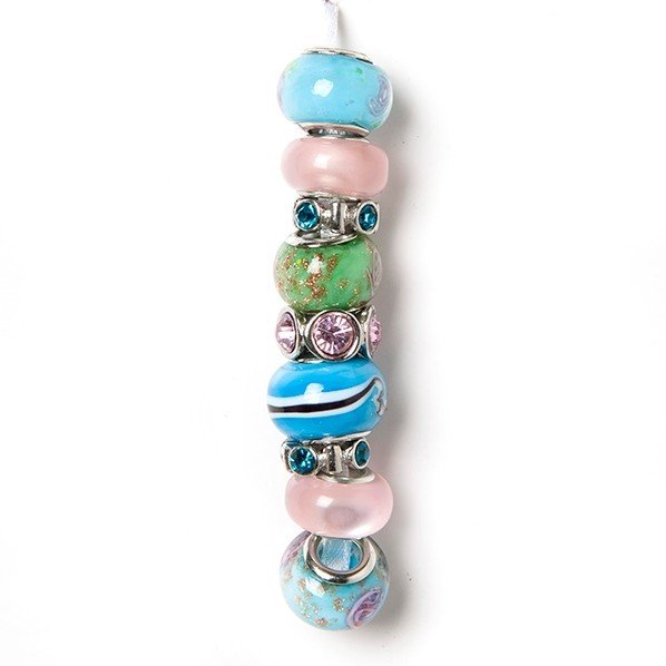 Fashion strung beads, light blue pink Mix- 9PC