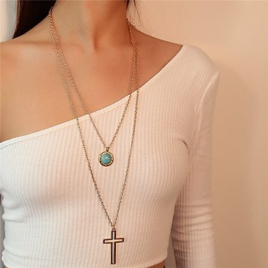 Women tiered turquoise necklace turquoise pendant necklace long necklace jewelry multilayer