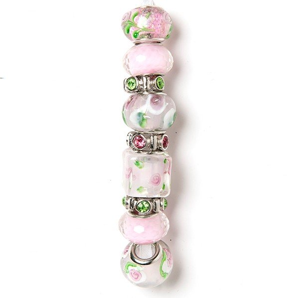 Fashion strung beads, light pink, 9PC