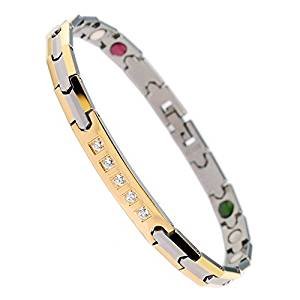 Tungsten magnetic bracelet 7 mm stainless steel plated crystal germanium infrared tourmaline