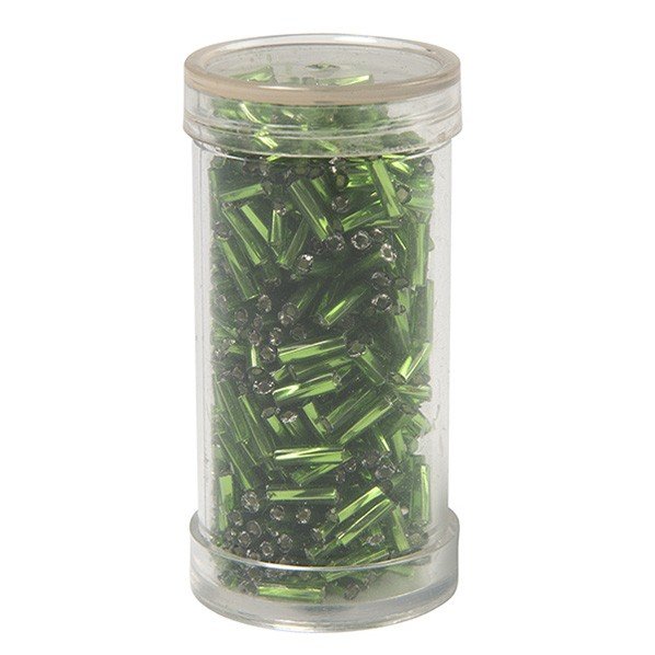 Bugle beads, green 12 mm