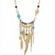 Women Turquoise jewelry crystal tassel long beaded necklace