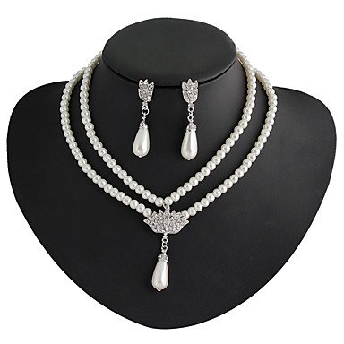 Women's Drop Earrings Pendant Necklace Bridal Jewelry Set Classic Pear Fashion Classic Imitation Pearl Rhinestone Silver Plated