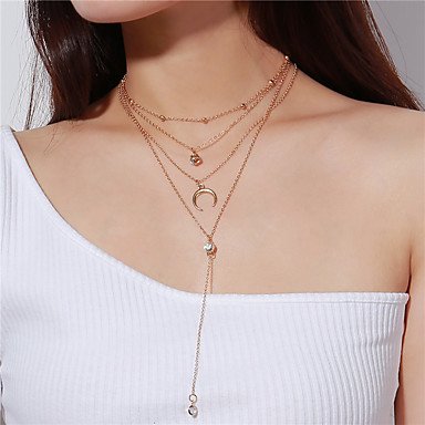 Women multi-layered crystal moon crescent moon heart necklace