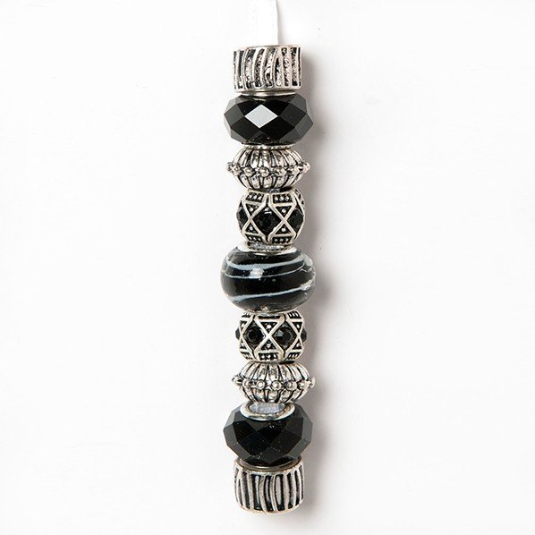 Fashion strung beads, black crystal 9PC