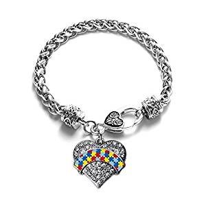 Autism paving silver heart charm bracelet