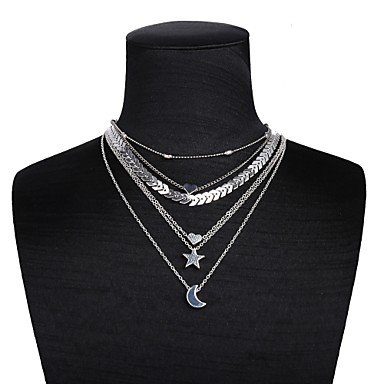 Women hierarchical star pendant necklace crescent moon heart necklace jewelry