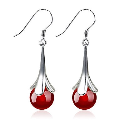 Women earrings, sterling silver, silver flower fashion red wedding party