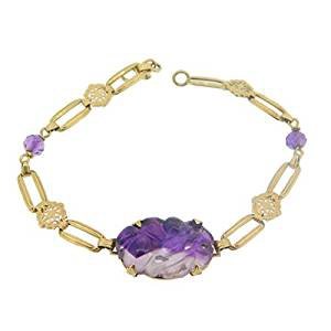 Art Deco carving genuine natural amethyst bracelet