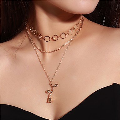 Women layered Pendant Necklace heart layered flower necklace jewelry multilayer