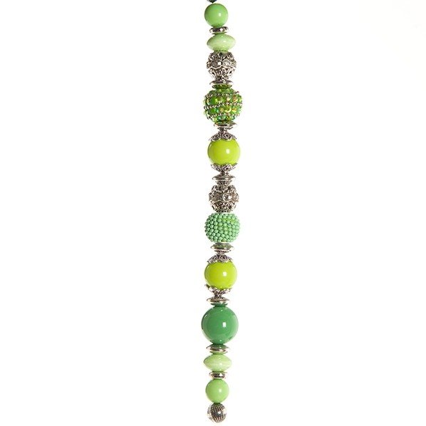 Fashion strung beads, rhodium mint