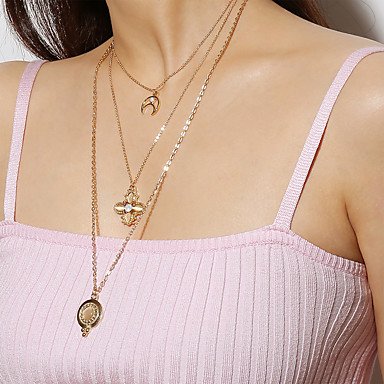 Female cat eye pendant necklace long necklace layered crosswise, herbal crescent moon flower necklace jewelry multilayer