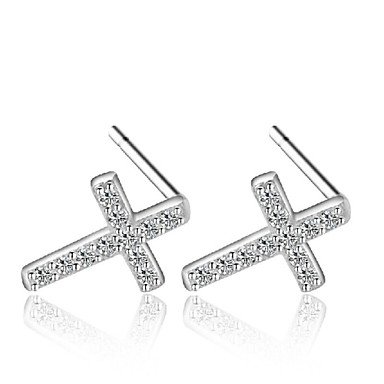 Women Zircon stud earrings, sterling silver, zircon, cubic zirconia cross silver wedding party