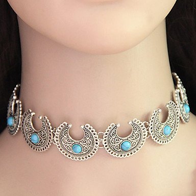 Women turquoise bead necklace vintage jewelry Crescent Moon