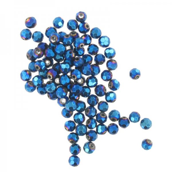 Crystal faceted round beads Fast Blue