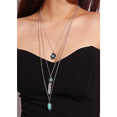 Women Turquoise layered necklace long necklace turquoise necklace jewelry Bald multilayer