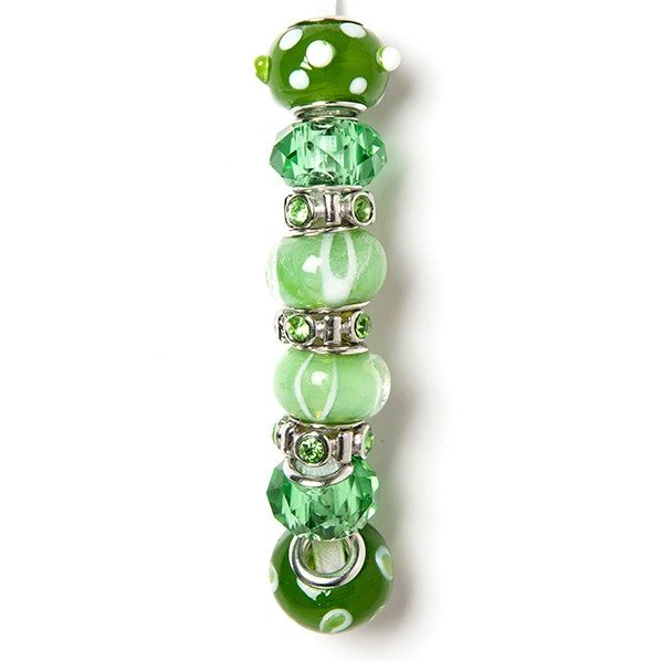 Fashion strung beads, green dot 9PC