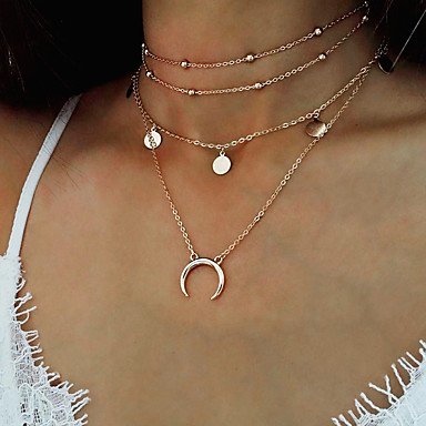 Women stratified hierarchical multi-layer fashion necklace crescent moon necklace