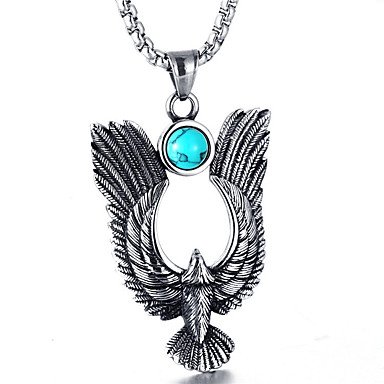 Men fashion turquoise pendant necklace silver necklace jewelry wing