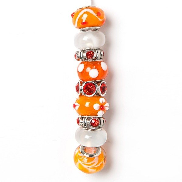 Fashion strung beads, orange, 9PC