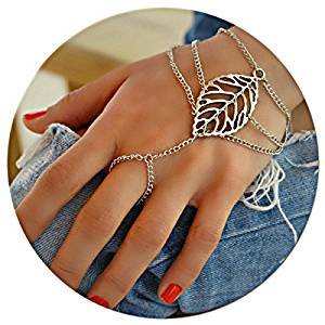 Leaf patterns adjustable bracelet handmade palm harness women jewelry with rings