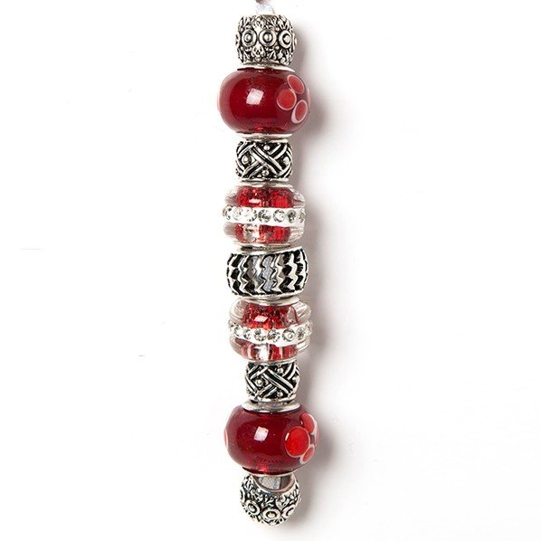 Fashion strung beads, red crystal 9PC