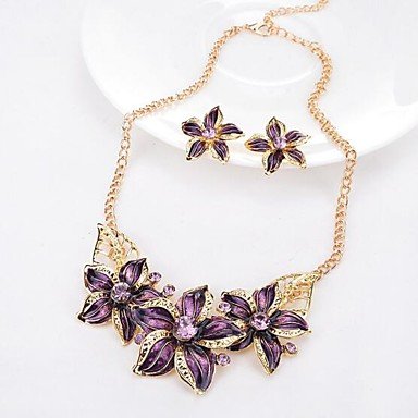 Women's Jewelry Set Stud Earrings Vintage Necklace Flower Flower Statement Lady Retro Party Fashion Colorful Rhinestone Gold Pla